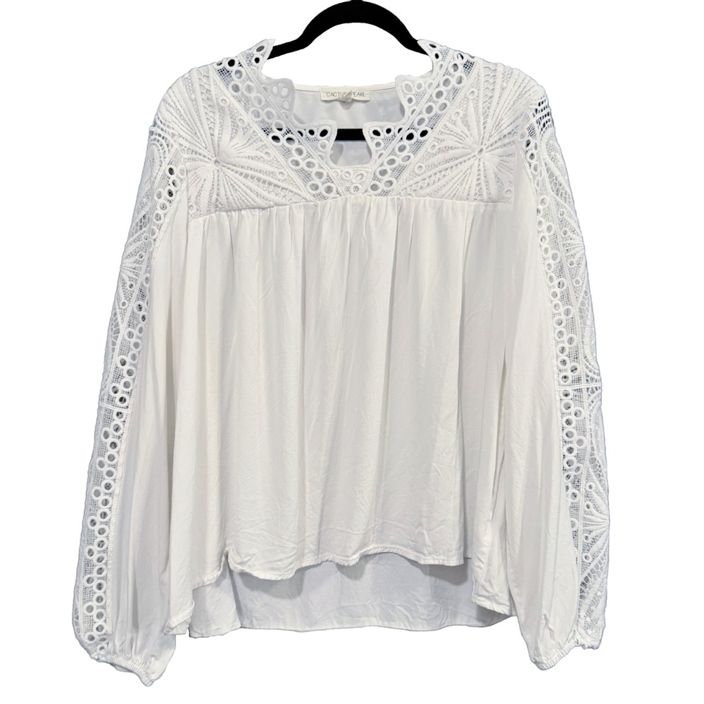 Cactus + Pearl White Lace Detail Women's Blouse Size XL